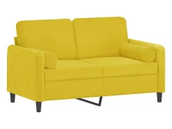 Sofá 2 lugares c/ almofadas decorativas 120 cm veludo amarelo PT849242
