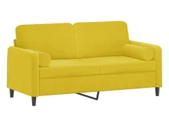 Sofá 2 lugares c/ almofadas decorativas 140 cm veludo amarelo PT904906