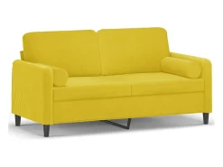 Sofá 2 lugares c/ almofadas decorativas 140 cm veludo amarelo PT904906