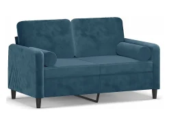 Sofá 2 lugares c/ almofadas decorativas 120 cm veludo azul