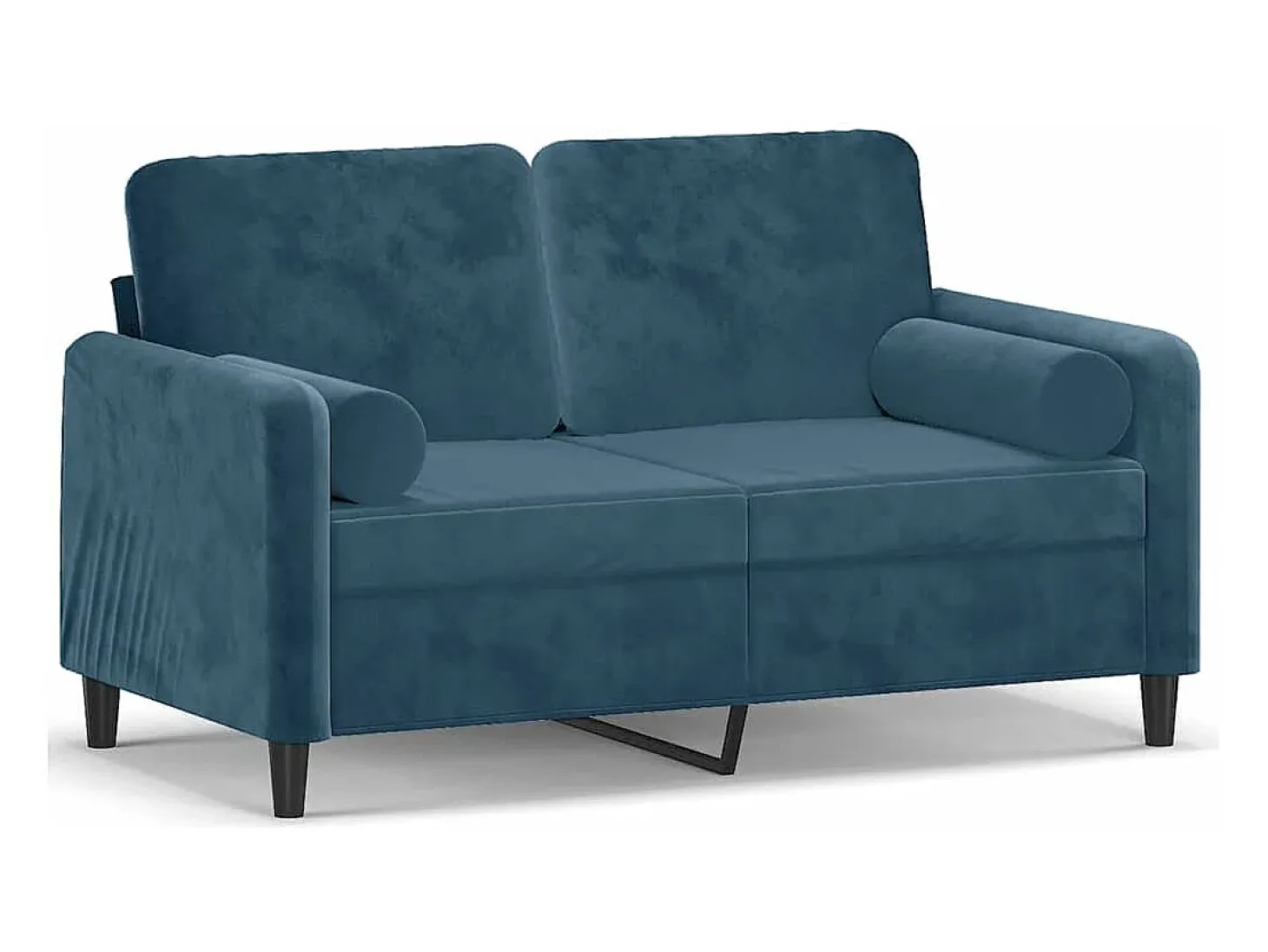 Sofá 2 lugares c/ almofadas decorativas 120 cm veludo azul