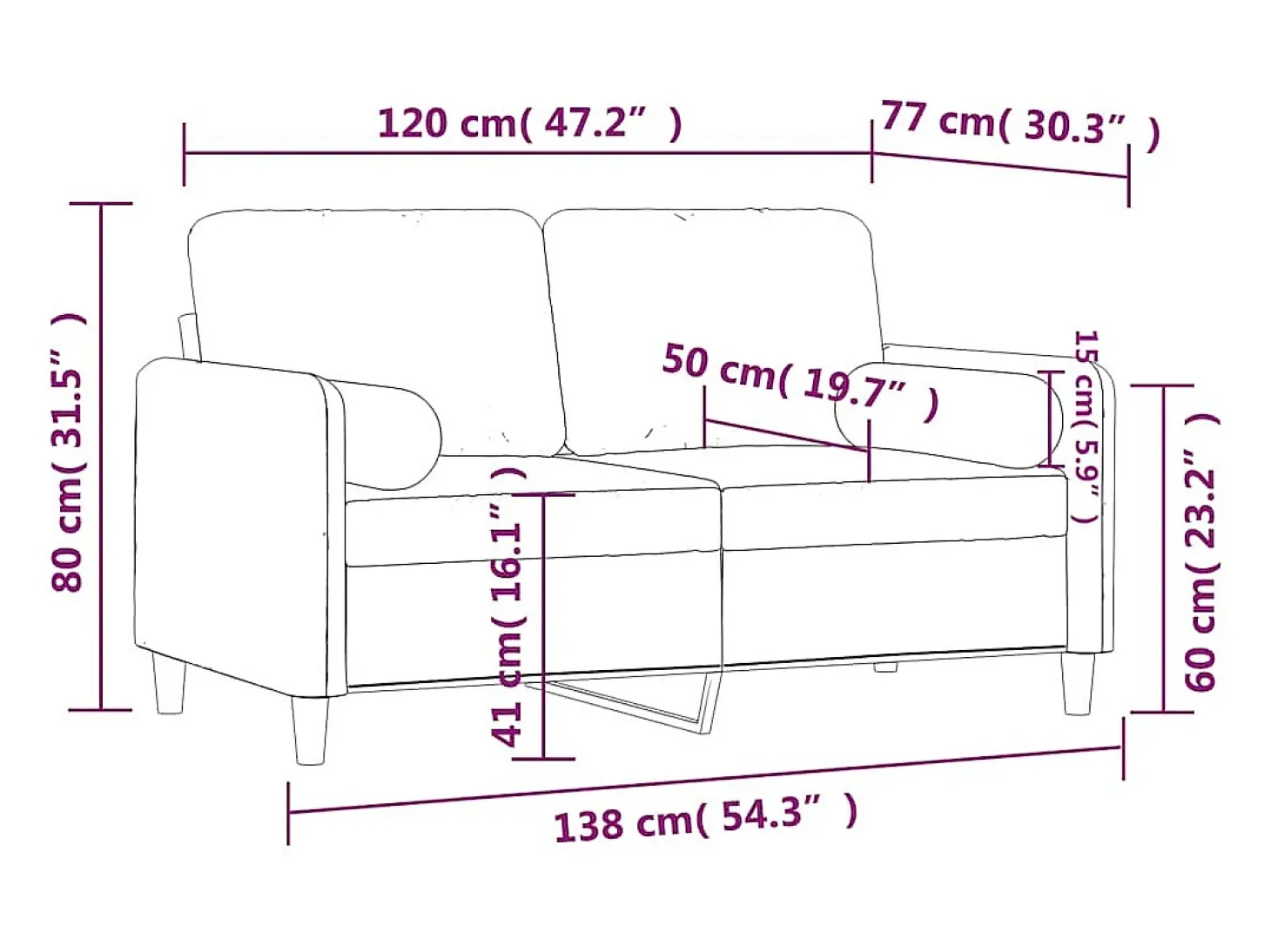 Sofá 2 lugares c/ almofadas decorativas 120 cm veludo azul