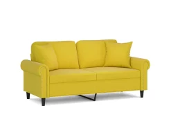 Sofá 2 lugares c/ almofadas decorativas 140 cm veludo amarelo PT847543