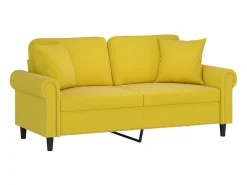 Sofá 2 lugares c/ almofadas decorativas 140 cm veludo amarelo PT847543