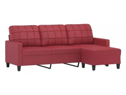 Sofá 3 lugares c/ apoio pés 180 cm couro artif. vermelho tinto PT752979