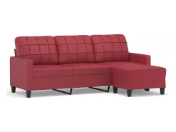 Sofá 3 lugares c/ apoio pés 180 cm couro artif. vermelho tinto PT752979