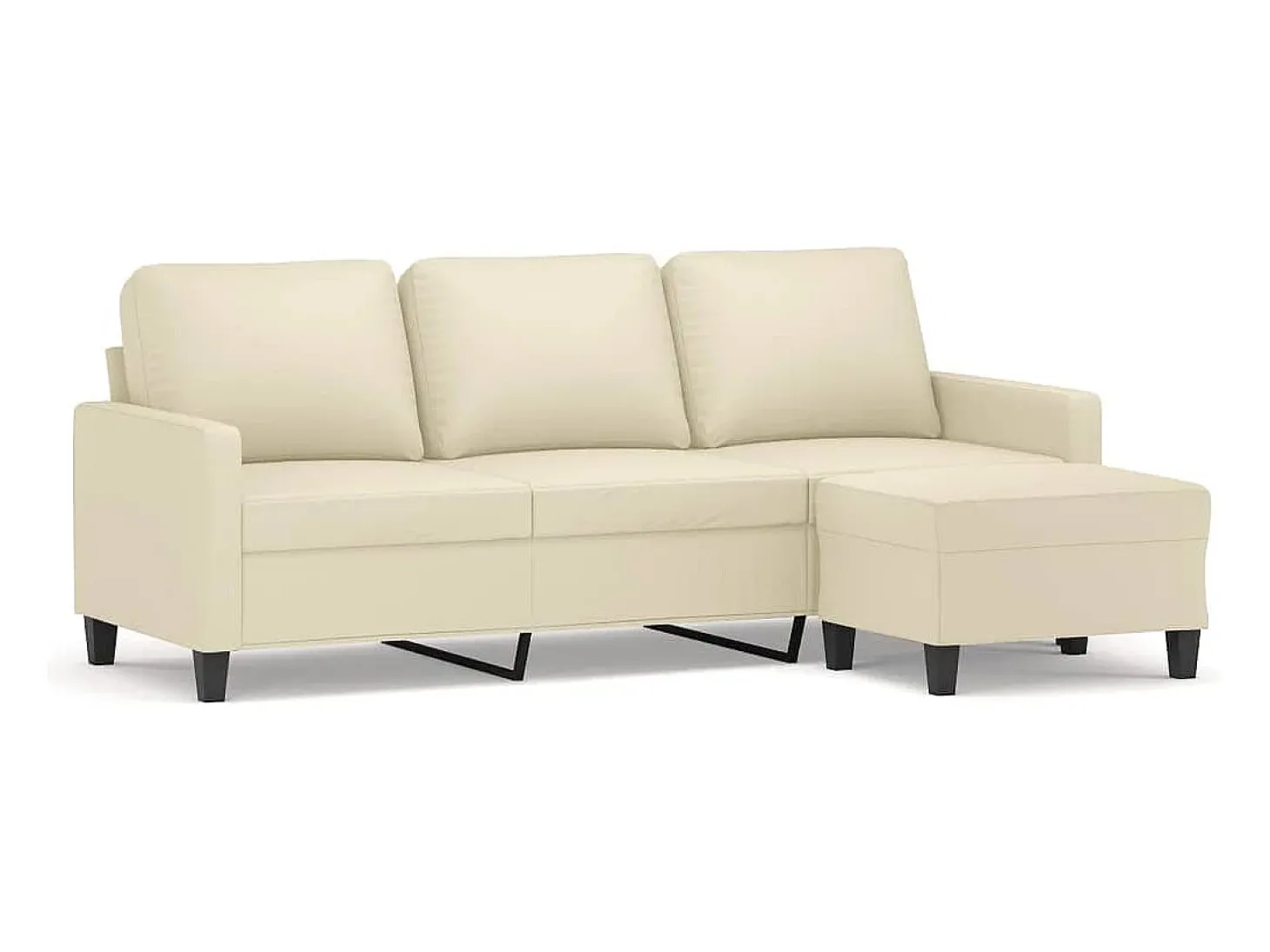 Sofá 3 lugares c/ apoio pés 180 cm couro artificial cor creme