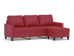 Sofá 3 lugares c/ apoio pés 180 cm couro artif. vermelho tinto PT180379