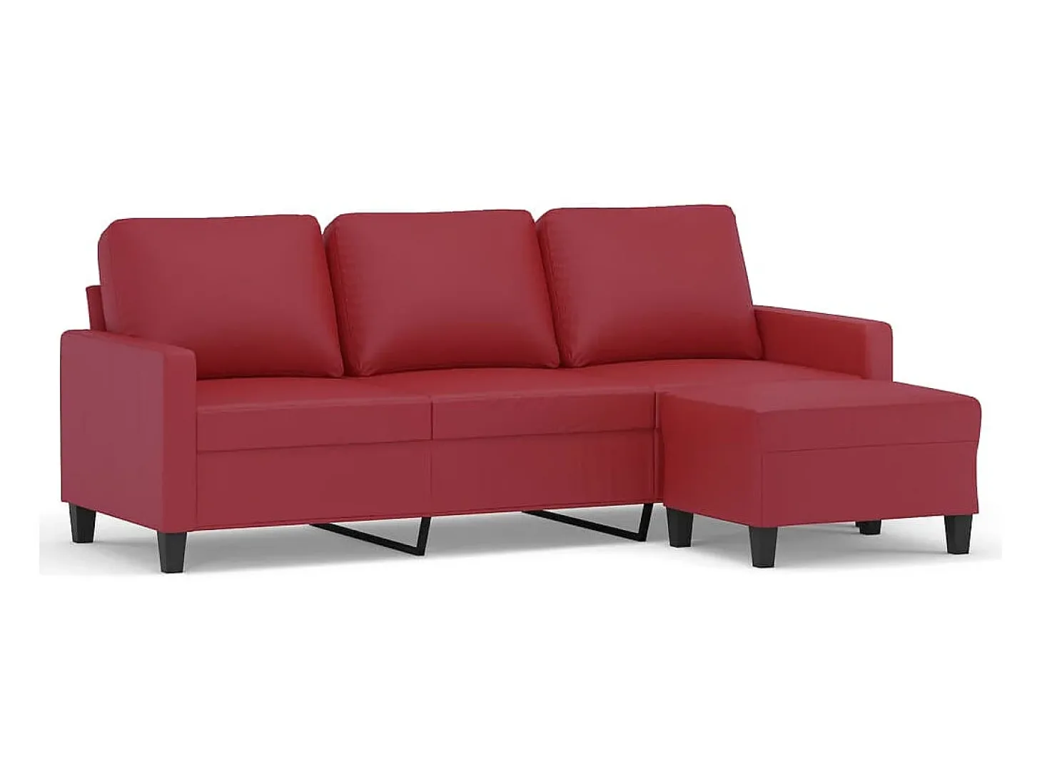 Sofá 3 lugares c/ apoio pés 180 cm couro artif. vermelho tinto PT180379