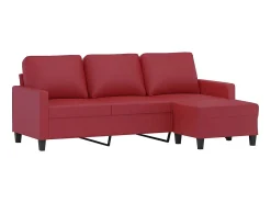 Sofá 3 lugares c/ apoio pés 180 cm couro artif. vermelho tinto PT180379