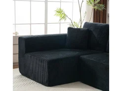 Sofá 3 lugares canto esquerdo modular - Veludo canelado Preto - 2 travesseiros, chaise - 258x155x89cm