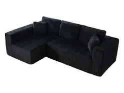 Sofá 3 lugares canto esquerdo modular - Veludo canelado Preto - 2 travesseiros, chaise - 258x155x89cm