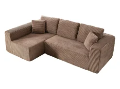 Sofá 3 lugares canto esquerdo modular - Veludo canelado Castanho - 2 travesseiros, chaise - 258x155x89cm