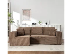 Sofá 3 lugares canto esquerdo modular - Veludo canelado Castanho - 2 travesseiros, chaise - 258x155x89cm