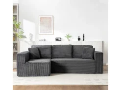 Sofá 3 lugares canto esquerdo modular - Veludo canelado Cinzento - 2 travesseiros, chaise - 258x155x89cm