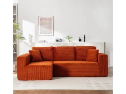Sofá 3 lugares canto esquerdo modular - Veludo canelado Laranja - 2 travesseiros, chaise - 258x155x89cm
