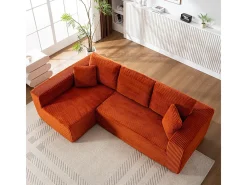 Sofá 3 lugares canto esquerdo modular - Veludo canelado Laranja - 2 travesseiros, chaise - 258x155x89cm