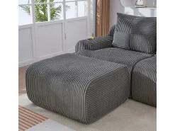 Sofá 3 lugares canto modular veludo canelado, pufe, porta-copos e bolso, 268x174x80cm, Cinzento antracite
