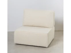 Sofá 4 lugares chaise longue estofado em bouclé e pinho Branco Neve