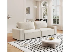 Sofá 3 lugares chenille bege - com braços largos - 220 x 83 x 88 cm