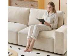 Sofá 3 lugares chenille bege - com braços largos - 220 x 83 x 88 cm