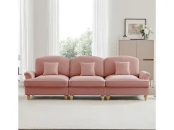 Sofá 3 Lugares Chenille Meados do Século, Capa Removível e 3 Almofadas, 272x83.5x93cm, Rosa