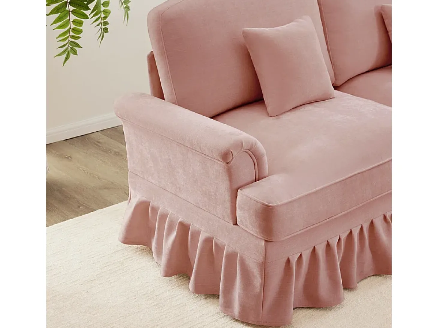 Sofá 3 Lugares Chenille Meados do Século, Capa Removível e 3 Almofadas, 272x83.5x93cm, Rosa