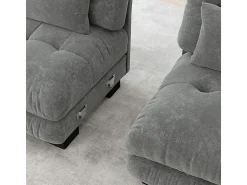 Sofá 2 lugares cinza - com 4 almofadas - estrutura madeira maciça + tecido pelúcia - 220x77x81cm