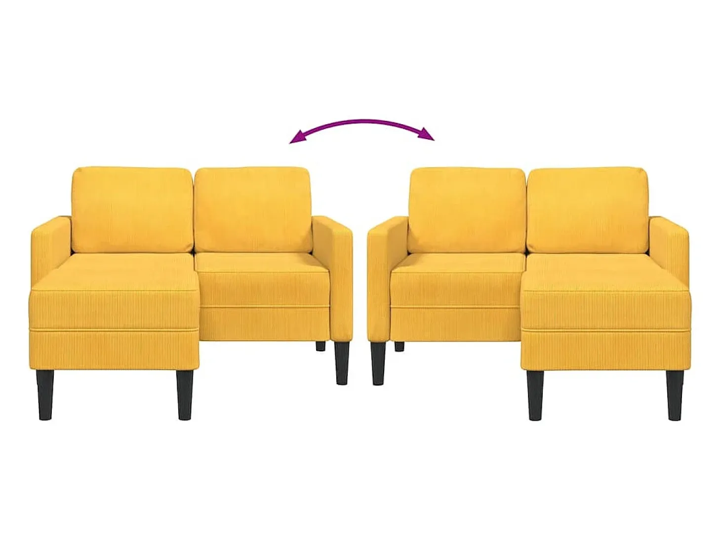 Sofá 2 lugares com Chaise em L 125 cm linho amarelo-claro