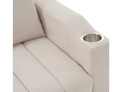 Sofá 2 lugares conversível em algodão bege - com 2 almofadas e porta-copos - encosto ajustável - 136x162x84cm