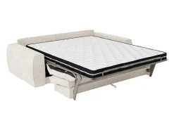 Sofá 4 lugares conversível expresso em tecido chenille bege 160 cm colchão 13 cm VOMERA
