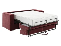 Sofá 4 lugares conversível rápido em tecido chenille bordeaux ripas largas -22cm LORETO