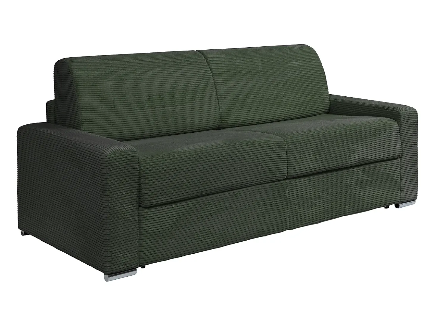 Sofá 4 lugares convert. abert. rápida veludo canelado verde 160 cm e colchão 18 cm CALITO