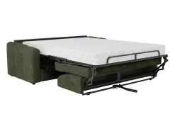 Sofá 3 lugares convertível abertura rápida tecido texturizado verde caqui 140 cm Colchão 22 cm DARIELO