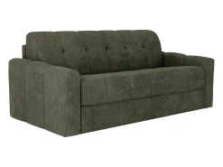 Sofá 3 lugares convertível abertura rápida tecido texturizado verde caqui 140 cm Colchão 22 cm DARIELO