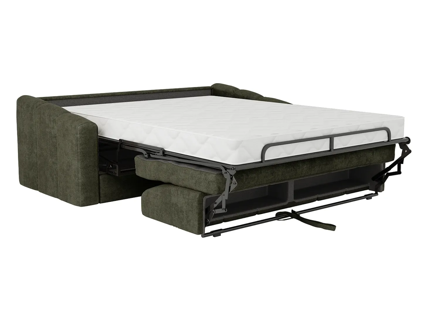 Sofá 4 lugares convertível abertura rápida tecido texturizado verde caqui 160 cm Colchão 18 cm DARIELO