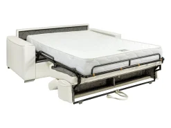 Sofá 3 lugares convertível abertura rápida pele branca, cama 140 cm e colchão 18 cm VIZIR