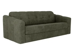 Sofá 3 lugares convertível abertura rápida tecido verde caqui ripas largas 140 cm - 18 cm DARIELO