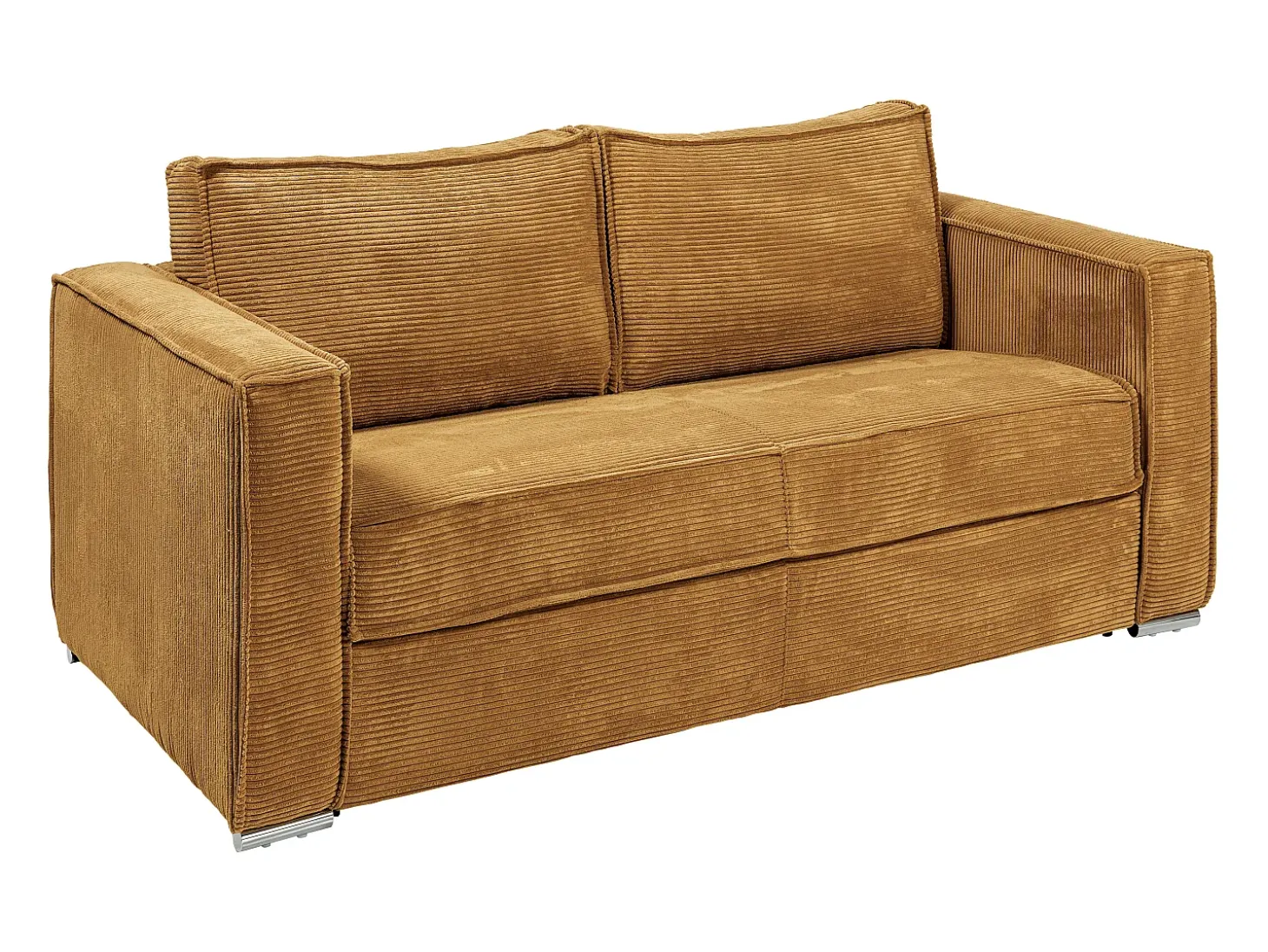 Sofá 3 lugares convertível abertura rápida veludo canelado amarelo mostarda 140cm e 22cm