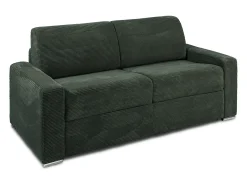 Sofá 3 lugares convertível abertura rápida veludo canelado verde 140cm colchão 22cm CALITO