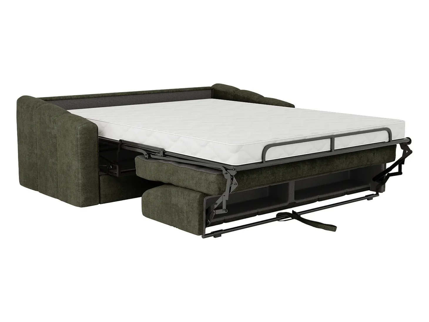 Sofá 4 lugares convertível abertura rápida tecido texturizado verde caqui 160 cm Colchão 14 cm DARIELO