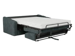 Sofá 4 lugares convertível abertura rápida tecido azul ripas largas 160 cm Colchão 18 cm DARIELO