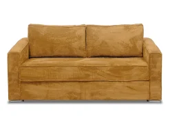Sofá 4 lugares convertível abertura rápida veludo canelado amarelo mostarda 160 cm e 18 cm