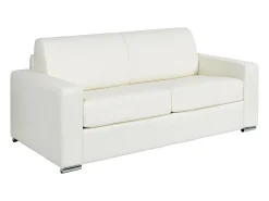 Sofá 3 lugares convertível abertura rápida pele branca cama 140 cm e colchão 14 cm CALITO