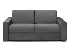Sofá 3 lugares convertível de abertura rápida em veludo antracite + colchão 14 cm - CALITO