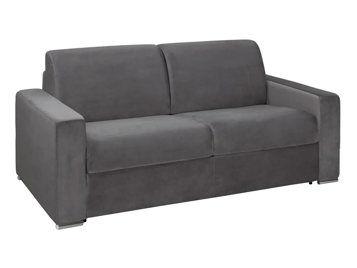 Sofá 3 lugares convertível de abertura rápida em veludo antracite + colchão 18 cm - CALITO