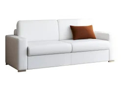 Sofá 4 lugares convertível de abertura rápida em pele sintética branco com colchão de 18 cm - CALITO