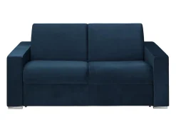 Sofá 2 lugares convertível de abertura rápida em veludo azul - Colchão de 16 cm - CALITO