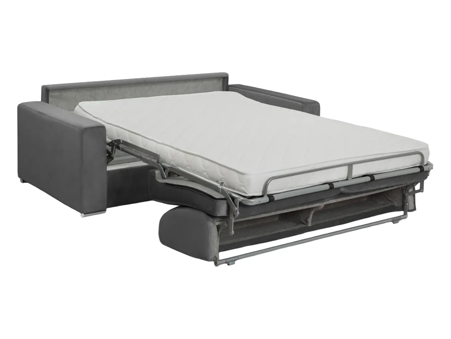Sofá 2 lugares convertível de abertura rápida em veludo antracite + colchão 14 cm - CALITO