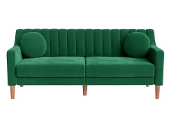 Sofá 3 lugares de veludo - pés de madeira maciça 19cm - com 2 almofadas - 206x74x83cm - Verde